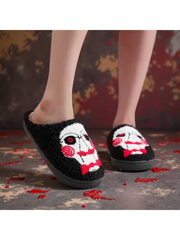 Halloween Creepy Doll Face Slippers for Women Unique Quirky Fall Winter Indoor House Shoes Cozy Spooky Goth Gifts for Women Slippers