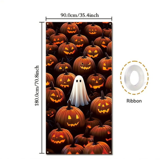 Halloween Creepy Door Covers, Festival Scene Layout Banner Backdrops for Front Door