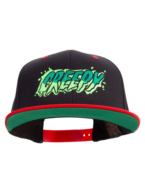 Halloween Creepy Embroidered Wool Blend 2 Tone Classic Snapback - Black Red OSFM