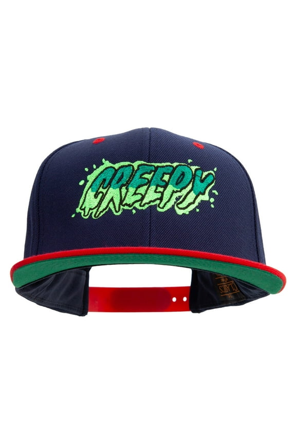 Halloween Creepy Embroidered Wool Blend 2 Tone Classic Snapback - Navy Red OSFM