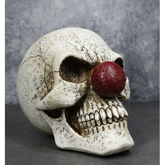 Halloween Creepy IT Jester Clown Harlequin Skull with Maroon Nose Figurine