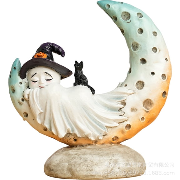 Halloween Creepy Moon Witch Figurines — Blue-Green Moon with Haunted Shadows, Halloween Decorations for Halloween Parties & Trick or Treat Nights — perfect for Costume Parties