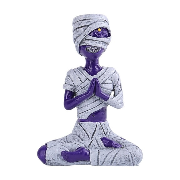 Halloween Creepy Mummy Statues Bold Purple Design with Haunted Shadow Display, Halloween Decorations for Snack Tables, Dessert Stations & Halloween Party Setups great for Trick or Treat Nights