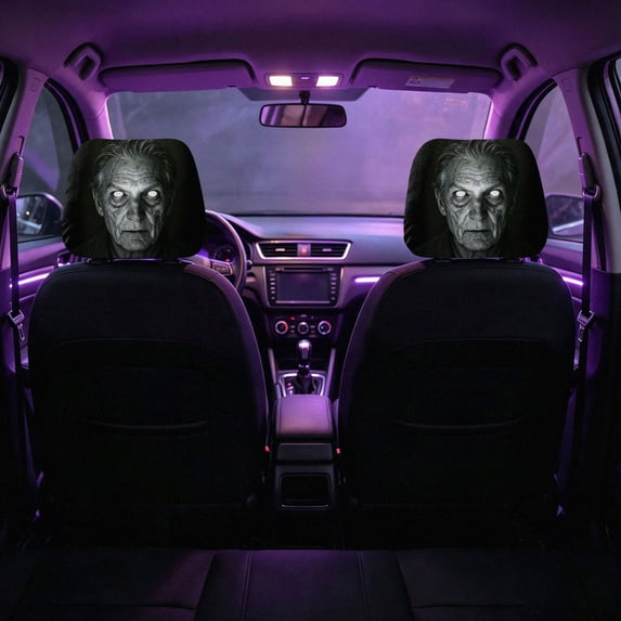 Halloween Creepy Old Ghost Face Car Headrest Covers, 2‑Pack Spooky Aged Monster Graphic Vehicle Seat Head Rest Protector for Car Interior Halloween Decor