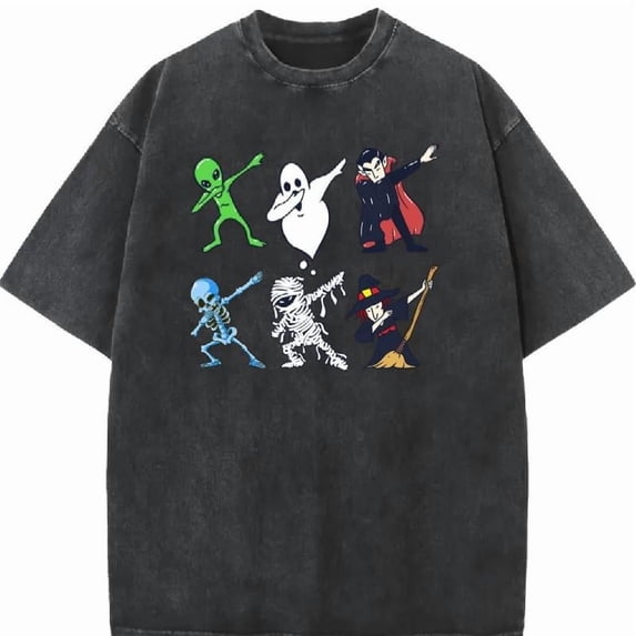 Halloween Cotton Ghost Graphic Tee T Shirt Top Vampire Skeleton Witch Mummy Design Crew Neck Black S-2XL Plus Size