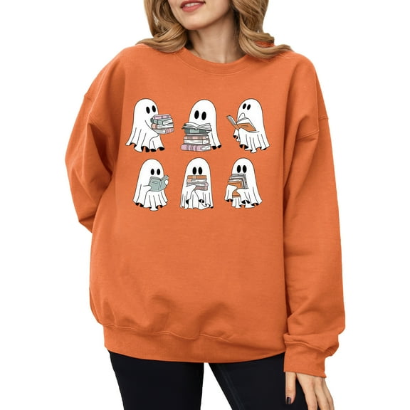 Halloween Crew Neck Sweatshirt - Unisex Ghost Sweatshirt, Fun Fall Long Sleeve Top, Casual Fall Sweatshirt for Halloween Parties and Everyday Wear