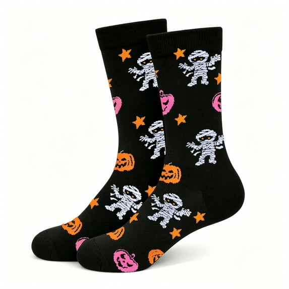 Halloween Crew Socks for Men Women, Funny Novelty Knit Socks with Pumpkin Ghost Bat Pattern, Comfortable Unisex Casual Daily Wear for Autumn Winter Party Gift