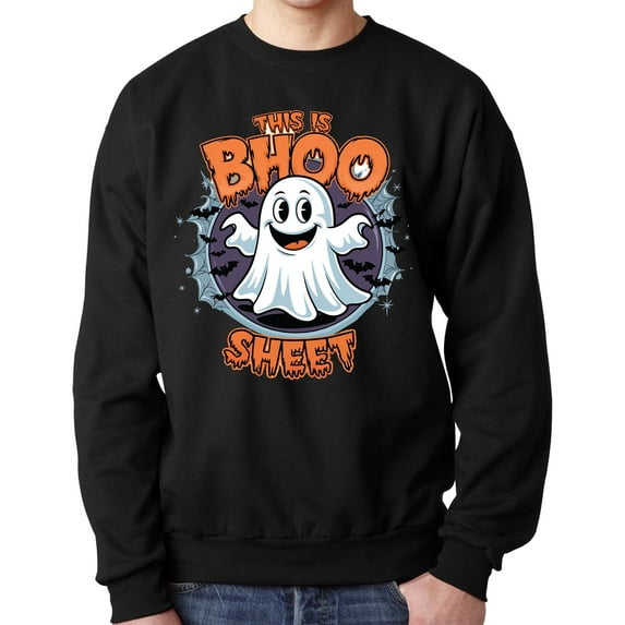 Halloween Crewneck Sweatshirt This is Bhoo Sheet- Black Color | 8oz 50/50 Cotton/Polyester Gildan Heavy Blend Unisex Soft Fleece Sweater, Size S