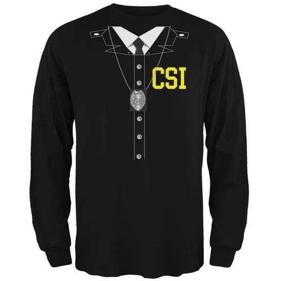 Halloween Crime Scene Investigator Costume Black Adult Long Sleeve T-Shirt - Small