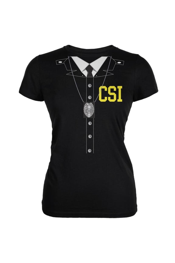 Halloween Crime Scene Investigator Costume Black Juniors Soft T-Shirt - Small