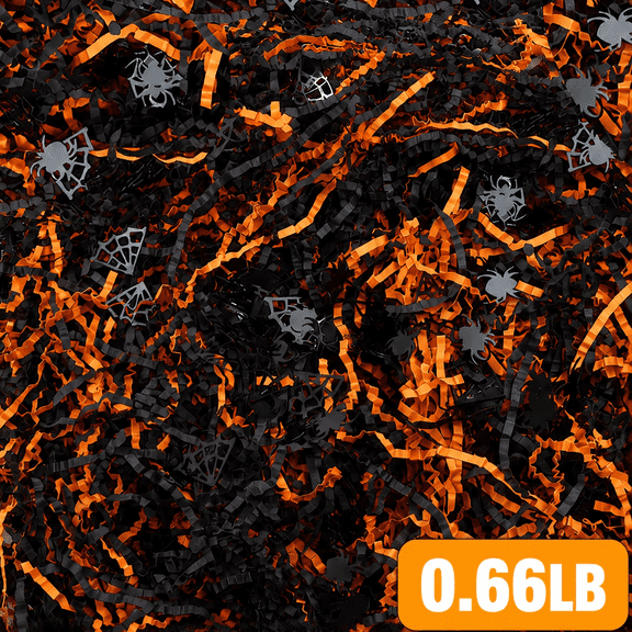 Halloween Crinkle Paper Filler, Shredded Paper for Gift Baskets Boxes, Orange Black Purple Basket Stuffers and Confetti Decor