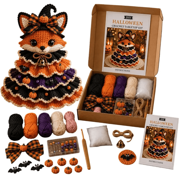 Halloween Crochet Tabletop DIY Kit, Includes Yarn & Hook, Festive Tabletop Decor, Beginner‑Friendly Tabletop Decor Craft Set(RL)