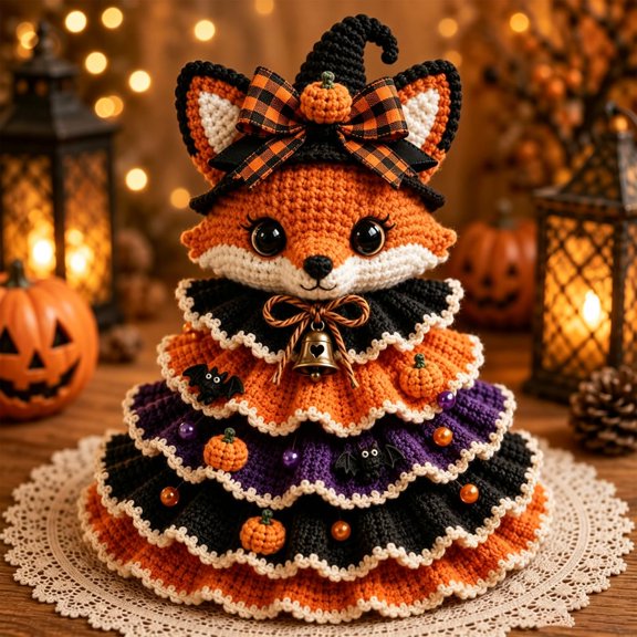 Halloween Crochet Tabletop Decor DIY Kit, Fox Character Tree Craft for Adults, Handmade Holiday Home Decor, 6.69 in