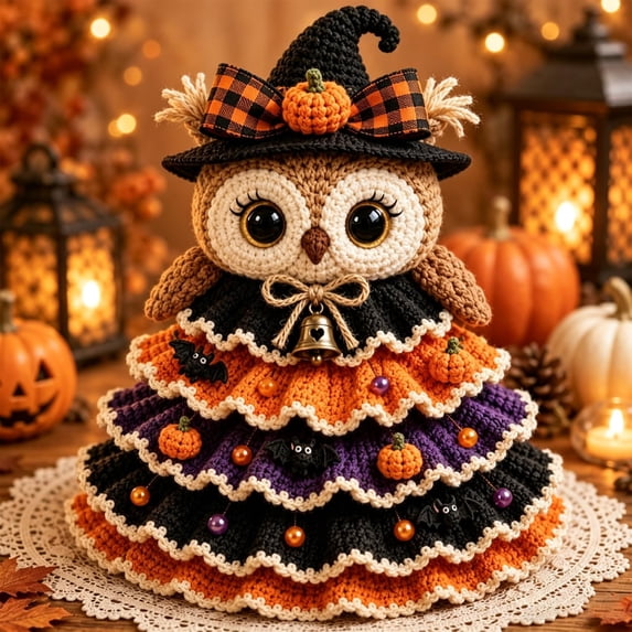 Halloween Crochet Tabletop Decor DIY Kit, Owl Character Tree Craft for Adults, Handmade Holiday Home Decor, 6.69 in