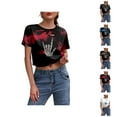 thumbnail image 1 of Halloween Cropped Tshirts Women 2025 Skeleton Graphic Short Sleeve Crewneck Distressed Halloween Shirts for Women, 1 of 5
