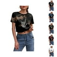 thumbnail image 1 of Halloween Cropped Tshirts Women 2025 Skeleton Graphic Short Sleeve Crewneck Distressed Halloween Shirts for Women, 1 of 5