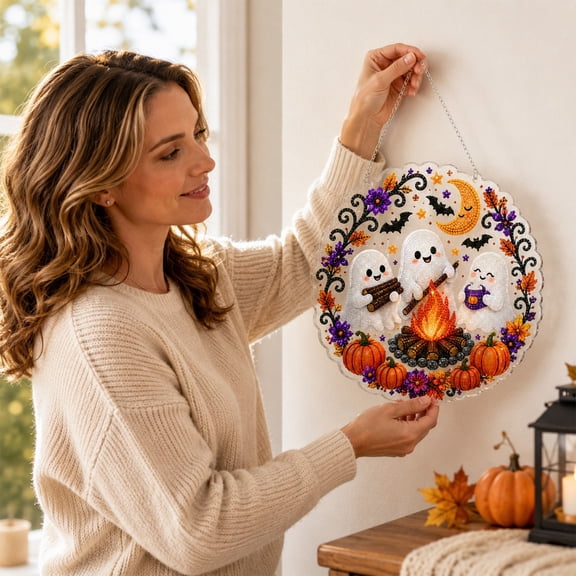 Halloween Cross Stitch Kits, Diamond Art Halloween, Halloween Wall Decorations, Cute Halloween Decorations, 10 Inch Diameter Fall Floral Pumpkin Accent Halloween Diamond Art
