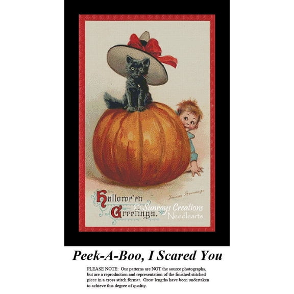 Halloween Cross Stitch Pattern | Peek-A-Boo, I Scared You (Pattern Only, You Provide The Floss and Fabric)