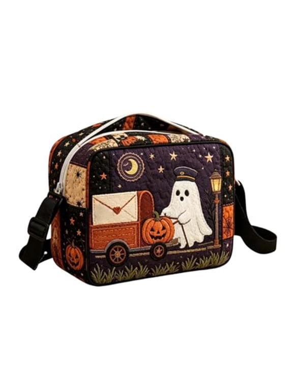 Halloween Crossbody Bag, Quilted Polyester Shoulder Purse with Adjustable Strap and Zip Closure, Casual Seasonal Handbag with Fun Prints for Women