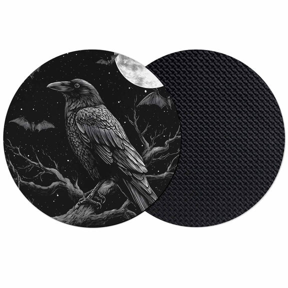 Halloween Crow Coasters Set of 2, Absorbent Coasters for Drinks, Horror Night Moon Black Tree Branch Coaster for Desk Coffee Table Protection, Home Decor House Warming Gifts 4"