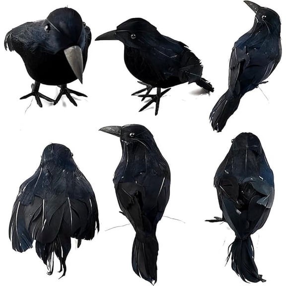 Halloween Crow Decoration 6 Pack Realistic Feathered Crows Halloween Fake Crow Black Crows Artificial Crow Halloween Handmade Feathered Crow For Halloween Indoor Outdoors Ravens Birds Decoration