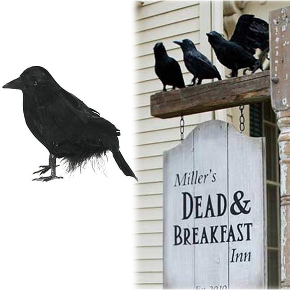 Halloween Crow Decorations, Fake Black Crows and Ravens, Handmade Feather Birds, Artificial Raven, Outdoor Indoor Decor