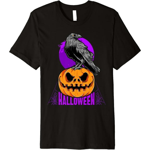 Halloween, Crow, Pumpkin, Purple Premium T-Shirt