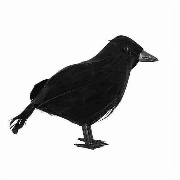 Halloween Crow Raven 6.7 Realistic Black Feathered Bird Prop, Standing Crow Decoration with Real Accents, Spooky Halloween Decor for Graveyard, Yard, Table Centerpiece
