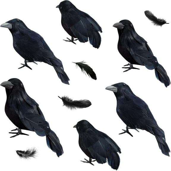Halloween Crows 6 Pack Halloween Crow Decorations - Realistic Black-Feathered Crows Halloween Decorations, Halloween Crows And Ravens Decor,Scary Black Ravens Birds For Indoor Outdoor Decorations