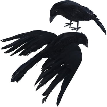 Halloween Crows Decorations, 2 Pcs Extra Large Realistic Crows Artificial Ravens, Black Feather Birds Prop for Indoor Outdoor