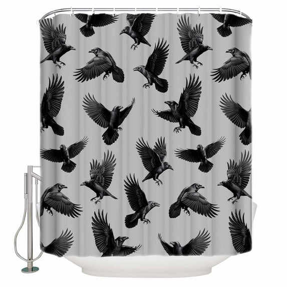 Halloween Crows Shower Curtain Set ,Waterproof Fabric Shower Curtains Retro Classic Watercolor Art Grey Texture Shower Curtains for Bathroom,Bathroom Decor 72"x84"