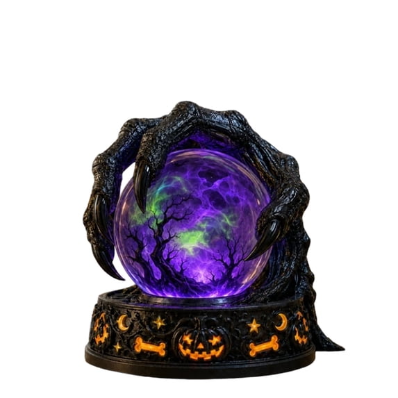 Halloween Ball Lighted Decor Figurine with Glowing Ball Gothic Tabletop Decoration for Mantel Shelf Entryway, Glowing Home Decor,7.8 Inch(Batteries Not Included)