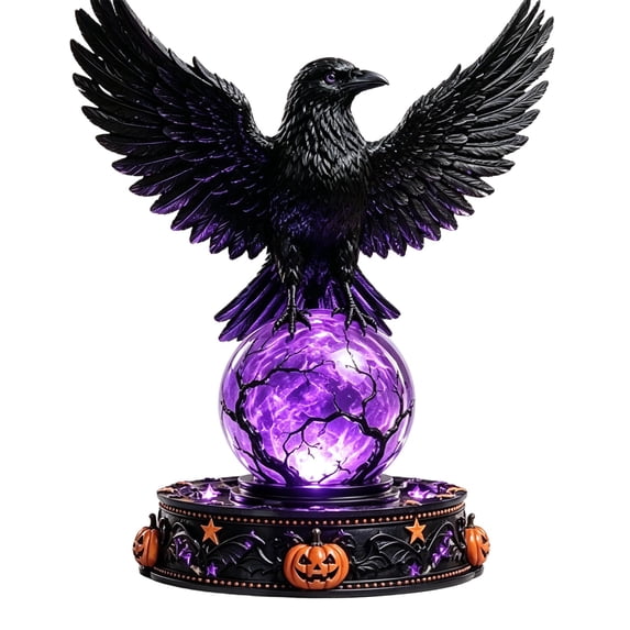 Halloween Ball Lighted Decor Figurine with Glowing Ball Gothic Tabletop Decoration for Mantel Shelf Entryway, Glowing Home Decor,7.8 Inch