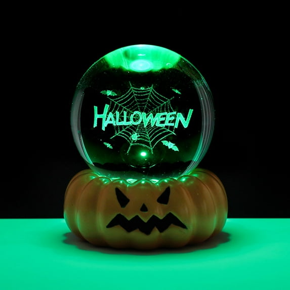 Halloween Crystal Ball Night Light, Battery Operated LED Lights, Upgrade Unique Halloween Glass Ball Lamp with Resin Base for Display Party Centerpiece Patio, Dining Table (Halloween)