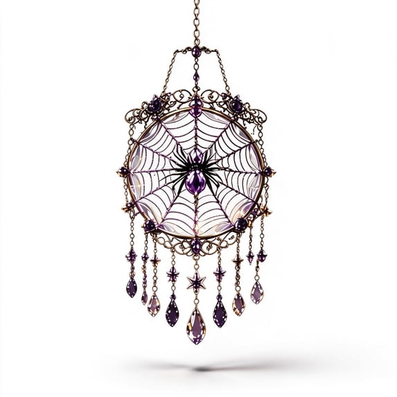 Halloween Crystal Wind Chime, Lightweight Acrylic Build, Silent Swaying Beads, Spooky Motif, Easy Window Wall Hanging (Spider)