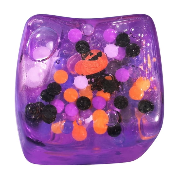 Halloween Cube Glitter Ghost Squishy Stress Relief Balls, Soft TPR Squeeze Fidget Toys, Spooky Ghost Sensory Anti-Anxiety Toy for Halloween Classroom Prizes & Holiday Gifts,Purple