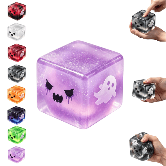 Halloween Cube Squishies, Squishies Cube, Fidget Toys Adults & Teens, Halloween Basket Stuffers, HTF Sparkling Stress Relief Collectible, Sensory Stress Squeeze Toys,Purple