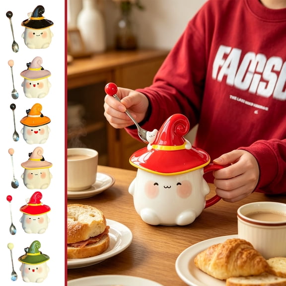 Halloween Cuddly Ghost Cats Ceramic Coffee Mug, Cute Halloween Cat Design, Microwave and Dishwasher Safe Cup, Gift for Women and Collectible Decor