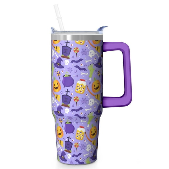 Halloween Cup, Scary Witch Pumpkin Tumbler with Handle and Straw 30oz, Insulated Spooky Gift Coffee Mug