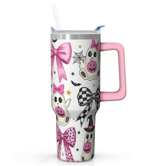 Halloween Cup, Spooky Pumpkin Spider Tumbler with Handle and Straw 40oz, Insulated Coffee Gift Mug