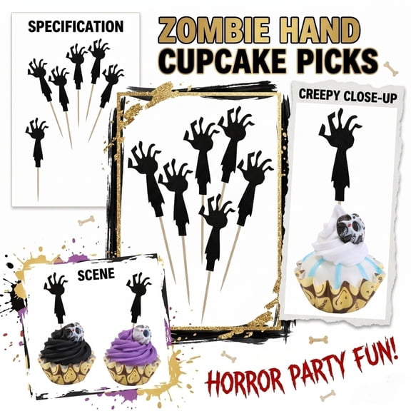 Halloween Cupcake Decorations, Graveyard Decorations for Halloween, Zombie Decorations, Cake & Cupcake Toppers, 8 Pcs Zombie Arm Paper Dessert Topper Set, All Inclusive Diy