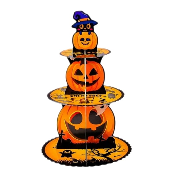 Halloween Cupcake Stand,3 Tier Pumpkin Card board Cupcake Holder Round Paper Cake Stand Tower for Halloween Birthday Party Decorations