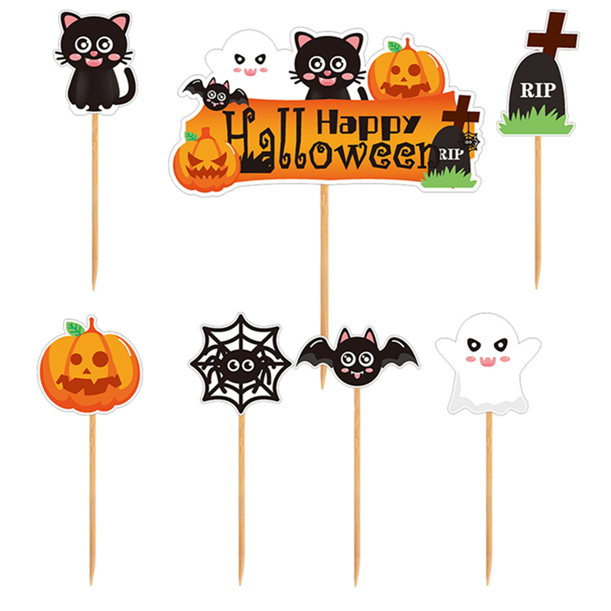 Halloween Cupcake Topper, Pumpkin Ghost Cat Cake Toppers Dessert Decor