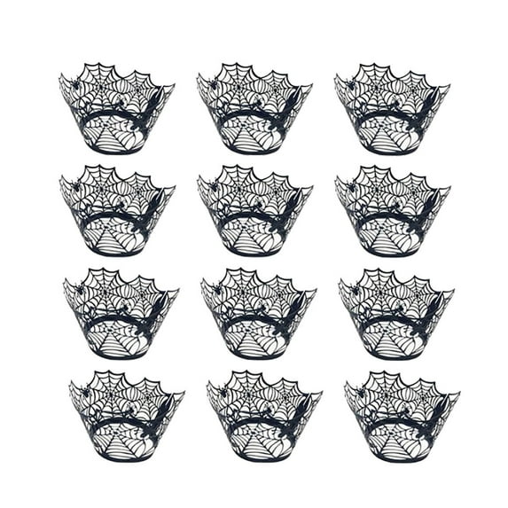Halloween Cupcake Wrappers, Bat Spider Web Pumpkin Witch Ghost Tombstone Cupcake Wrapper, Halloween Party Decorations Supplies-C-12 Pcs