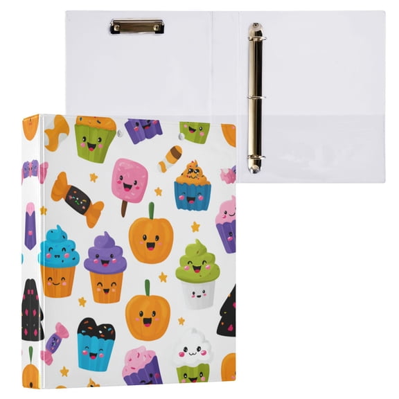 Halloween Cupcakes 3 Ring Hardcover Binders 1.5in Round Rings for Letter-Size Folder Paper Organizer Pockets for Office Student Recipe