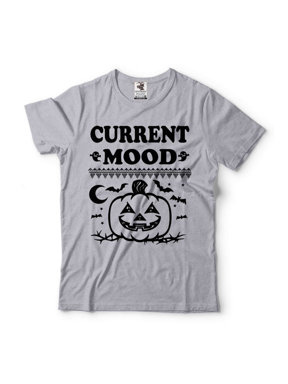 Halloween Current Mood Shirt Halloween Scary Pumpkin Shirt Halloween Party Costume Halloween Shirt (Small Grey)