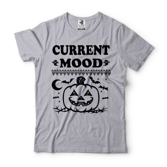 Halloween Current Mood Shirt Halloween Scary Pumpkin Shirt Halloween Party Costume Halloween Shirt (XX-Large Grey)