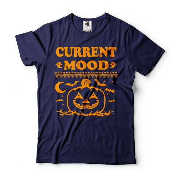 Halloween Current Mood Shirt Halloween Scary Pumpkin Shirt Halloween Party Costume Halloween Shirt (XX-Large Navy Blue)