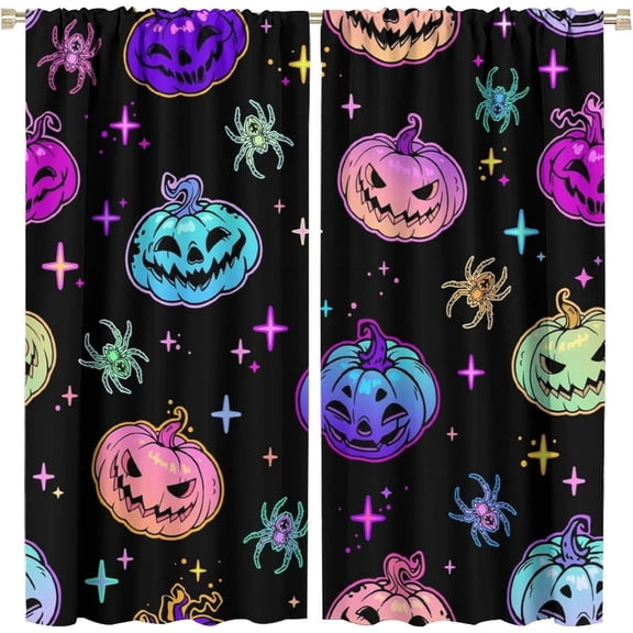 Halloween Curtains,Gothic Style Pumpkins Spider Polyester Fabric Window Treatments for Kids Bedroom Living Room Window Drapes 26"W x 45"L (Pack of 2)