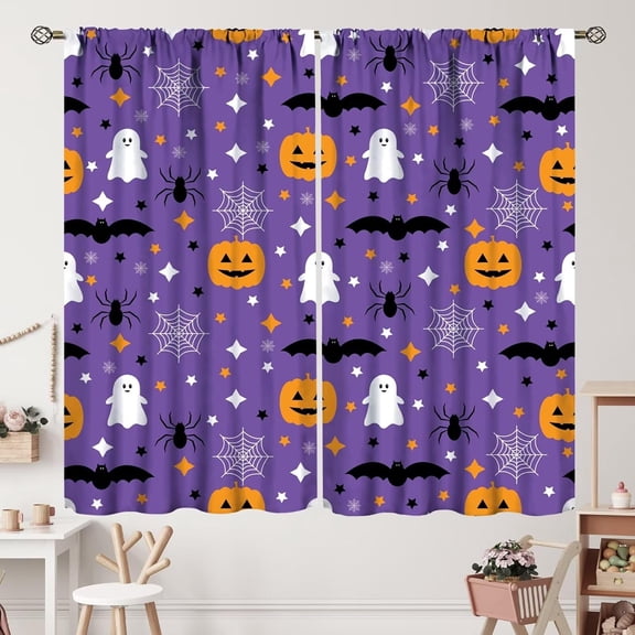 Halloween Curtains Pumpkin Black Cat Ghost Spider Web Horror Curtain with Rod Pocket for Bedroom Living Room Home Decor Drapes Window Treatments 2 Panels Set 84" W X 84" L